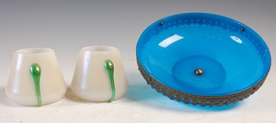 Lot 702 - A pair of Art Nouveau opalescent glass vases,...