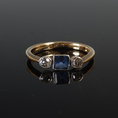 Lot 546 - A 1920’s sapphire and diamond three stone ring,...