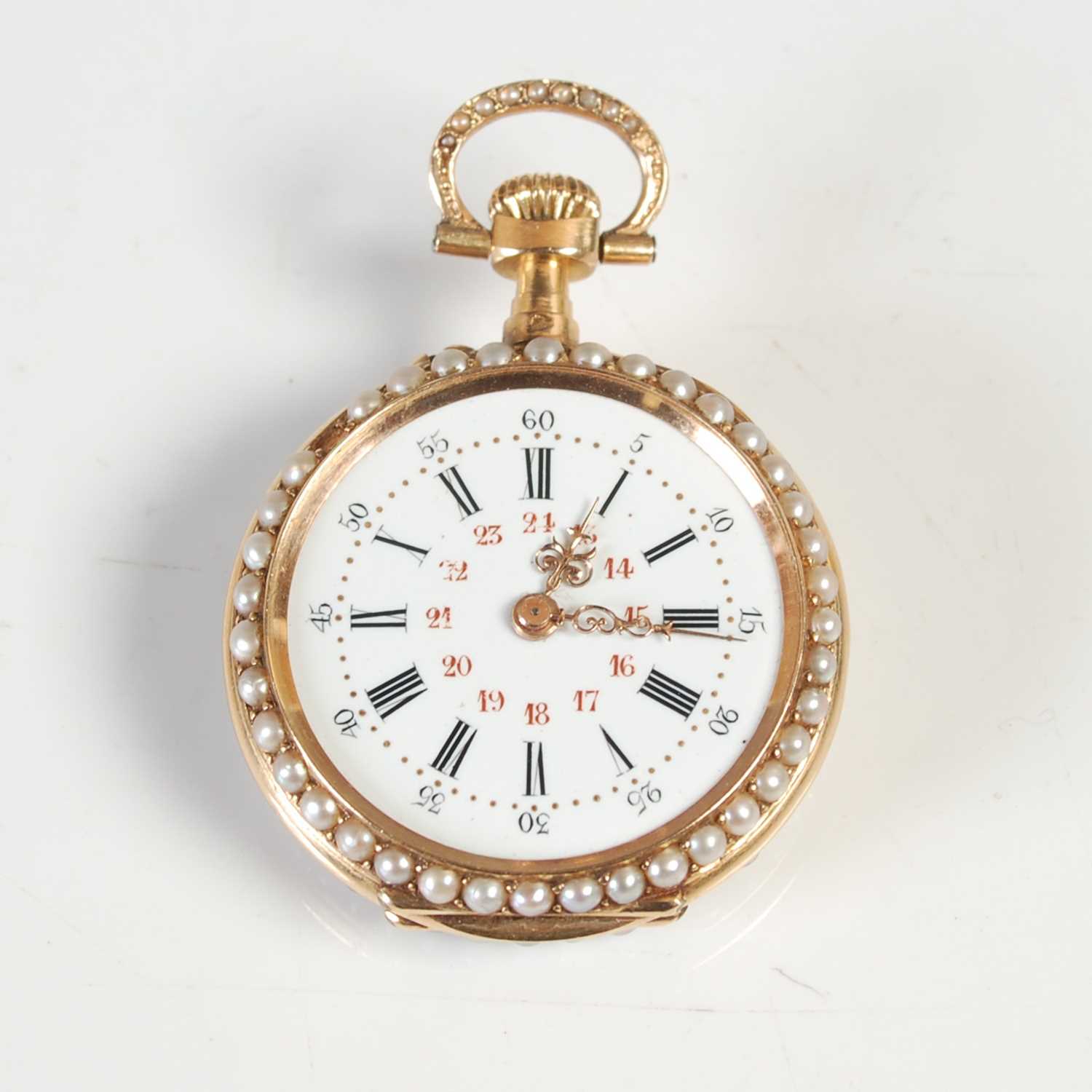 Lot 685 - A Continental yellow metal and split pearl fob...