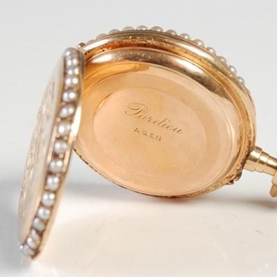 Lot 685 - A Continental yellow metal and split pearl fob...