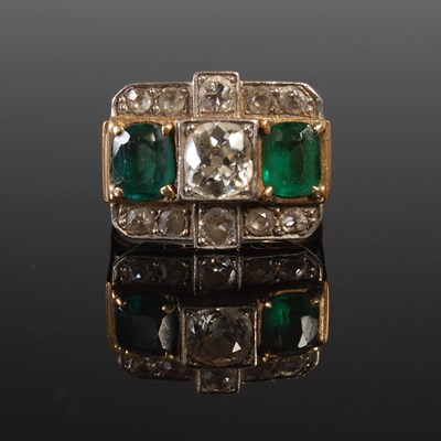 Lot 638 - A yellow and white metal, emerald and diamond...