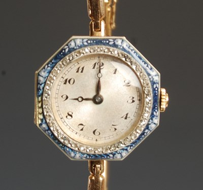 Lot 691A - A yellow metal and enamel ladies bracelet...