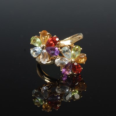 Lot 644F - A yellow metal and coloured gem set double...