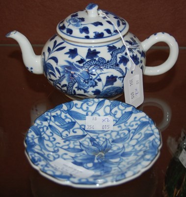 Lot 11 - A Chinese porcelain blue and white tea pot and...