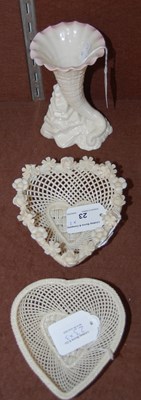 Lot 23 - Three pieces of Belleek Irish porcelain, to...