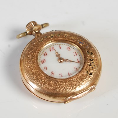 Lot 41 - A Continental yellow metal fob watch, the...