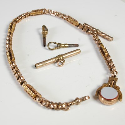 Lot 48 - A yellow metal fancy-link Albert chain,...