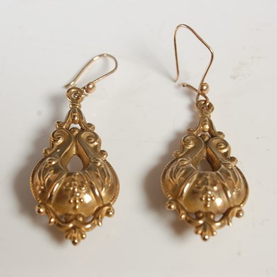 Lot 54 - A pair of 9ct gold pendant drop earrings, 2.3...