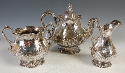 Lot 147 - A Victorian silver three piece tea set,...