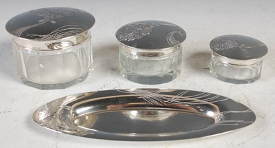 Lot 158 - A collection of three Japanese silver mounted...