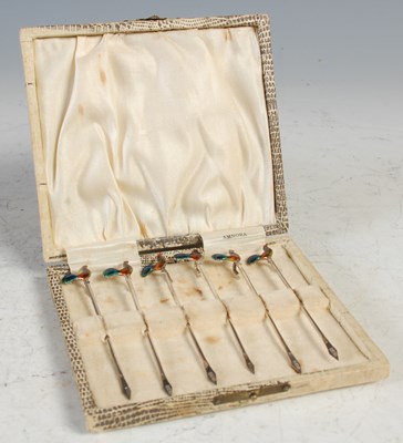 Lot 157 - A cased set of six Birmingham silver and...