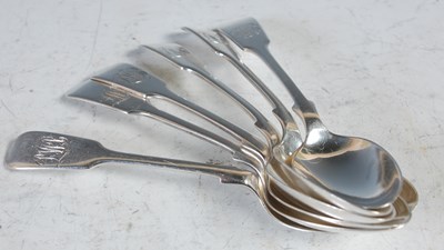 Lot 163 - A set of six Sheffield silver fiddle pattern...