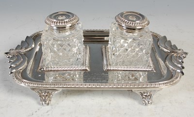 Lot 171 - A Sheffield silver desk stand, set with two...