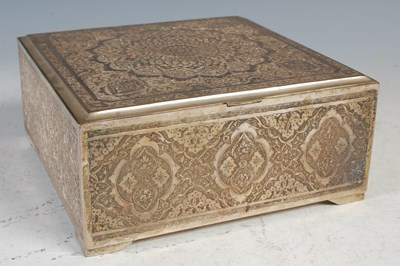 Lot 200 - A Middle Eastern white metal square shaped box,...