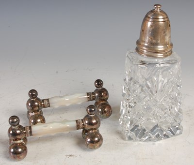 Lot 202 - A London silver mounted cut glass sugar castor;...