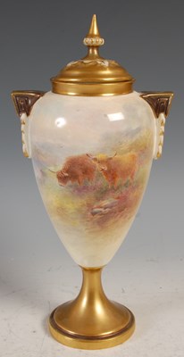 Lot 235 - A Royal Worcester urn and cover, decorated by...