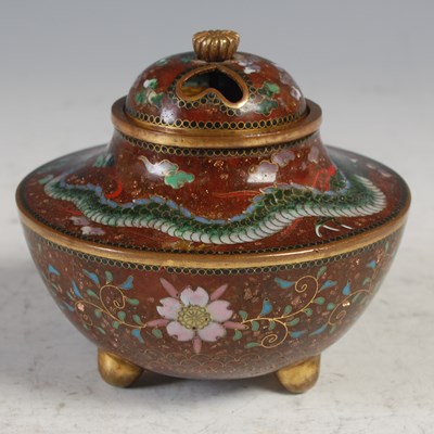 Lot 242 - A small Japanese cloisonne enamel koro and...