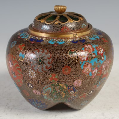 Lot 243 - A Japanese cloisonne enamel koro and cover,...
