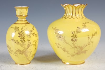 Lot 257 - Two Royal Crown Derby yellow ground porcelain...