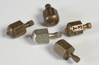 Lot 289 - Five vintage Tee Totems/ Put and Take spinning...