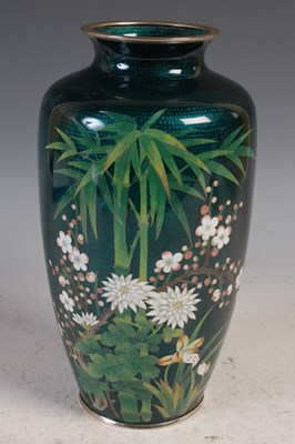 Lot 306 - A Japanese Sato Ginbari cloisonne green ground...