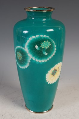 Lot 308 - A Japanese green ground cloisonne silver...