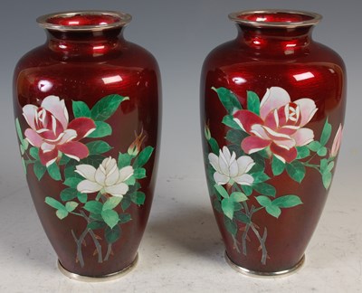 Lot 312 - A pair of Japanese Ginbari cloisonne silver...