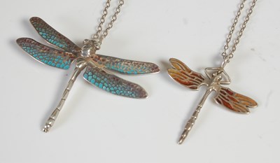 Lot 328 - Norman Grant, two silver and enamel dragonfly...
