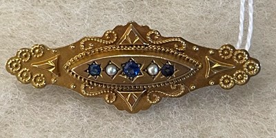 Lot 336B - A 9ct gold, split pearl and sapphire brooch,...