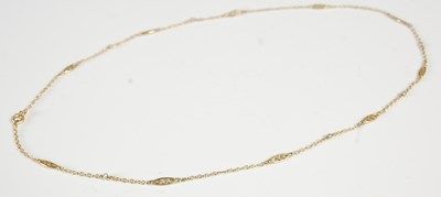 Lot 340 - A yellow metal and pearl necklace, gross...
