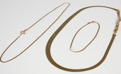 Lot 356 - Two 9ct gold necklaces, 9.5 grams; and an...