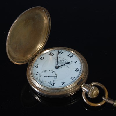 Lot 359 - A yellow metal hunter cased pocketwatch, dial...