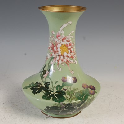 Lot 382 - A Japanese green ground cloisonne silver...