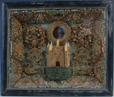 Lot 274 - An antique Quillwork diorama, bearing date...