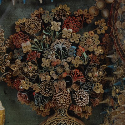 Lot 274 - An antique Quillwork diorama, bearing date...