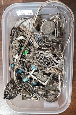 Lot 443 - A box of assorted silver and white metal...