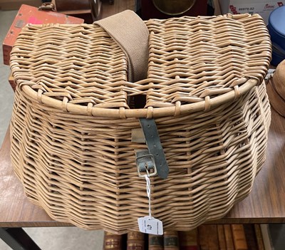 Lot 471 - A wicker fishing creel, with leather and...