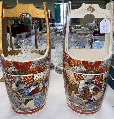 Lot 511 - A pair of Japanese Satsuma pail shaped urns,...