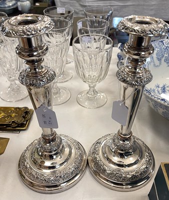Lot 508 - A pair of electroplated candlesticks, 28.5cm...