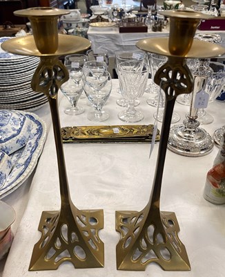 Lot 510 - A pair of brass Art Nouveau WMF style...