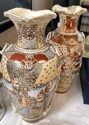 Lot 522 - A pair of Japanese Satsuma pottery vases,...