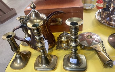 Lot 530 - A collection of brass ware to include two...