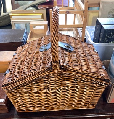 Lot 572 - A wicker picnic hamper for four, with fitted...