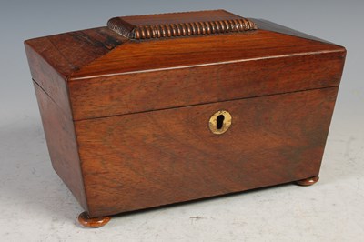 Lot 602 - A 19th century rosewood sarcophagus shaped tea...