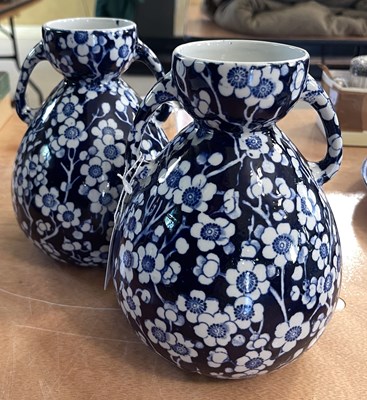 Lot 612 - A pair of Wood blue printed 'Prunus' pattern...