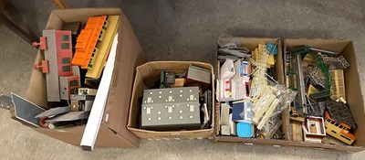 Lot 701 - Four boxes of assorted model railway buildings,...