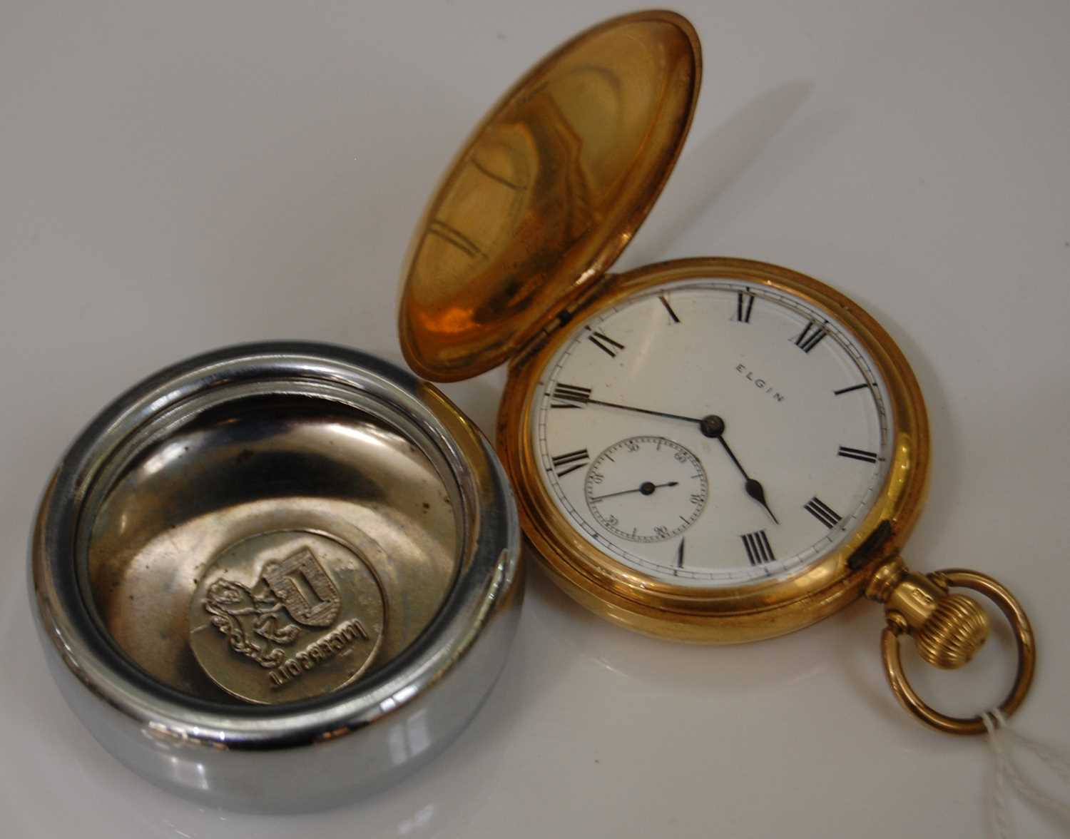 Lot 68 - An 18ct gold hunter cased Elgin pocket watch,...