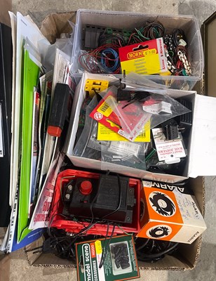 Lot 706 - A box of assorted model railway control units;...