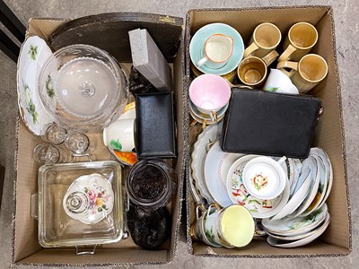 Lot 719 - Two boxes of assorted household ceramics and...