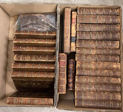 Lot 720 - Two boxes of assorted antique leather bound...